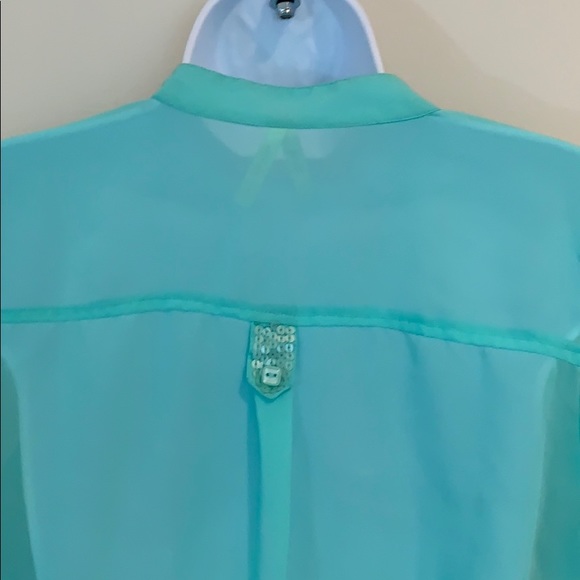 Truth Long Sleeve Roll Tab Sheer V-Neck Bouse - Picture 6 of 8